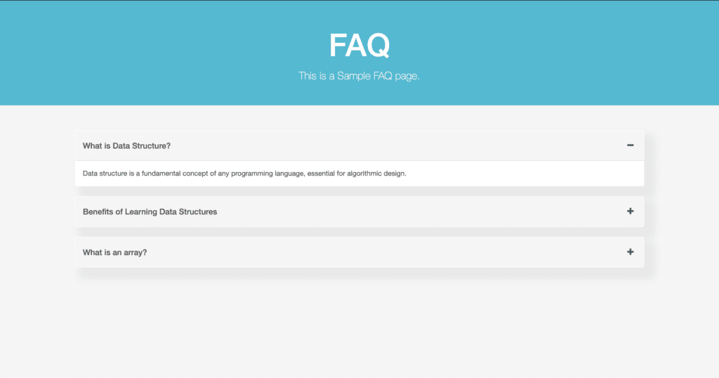 FAQ Template page using bootstrap, html, css and javascript