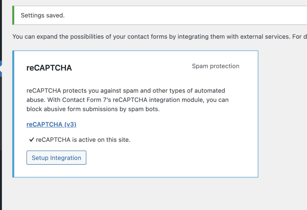 Recaptcha WordPress Dashboard